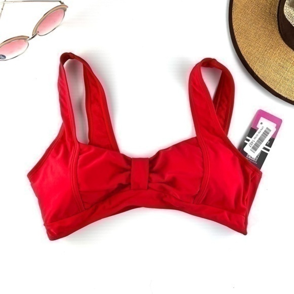 Shekini padding red ruched front clasp back bikini swimsuit top womens medium